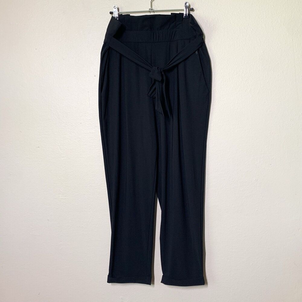 Ona by Yoon Chung Paperbag Waist Pants M Black Stretchy Tapered Leg Trouser